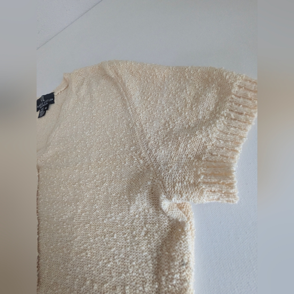 Vintage Carole Litty Boucle KNIT TOP Short Sleeve Yellow Cream Sz M 90s Feminine - Picture 4 of 12